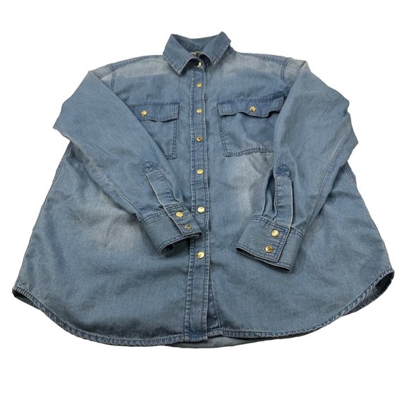 Michael Michael Kors Women's Size Small Shirt Snap Front Chambray Blue Preowned - Picture 1 of 14